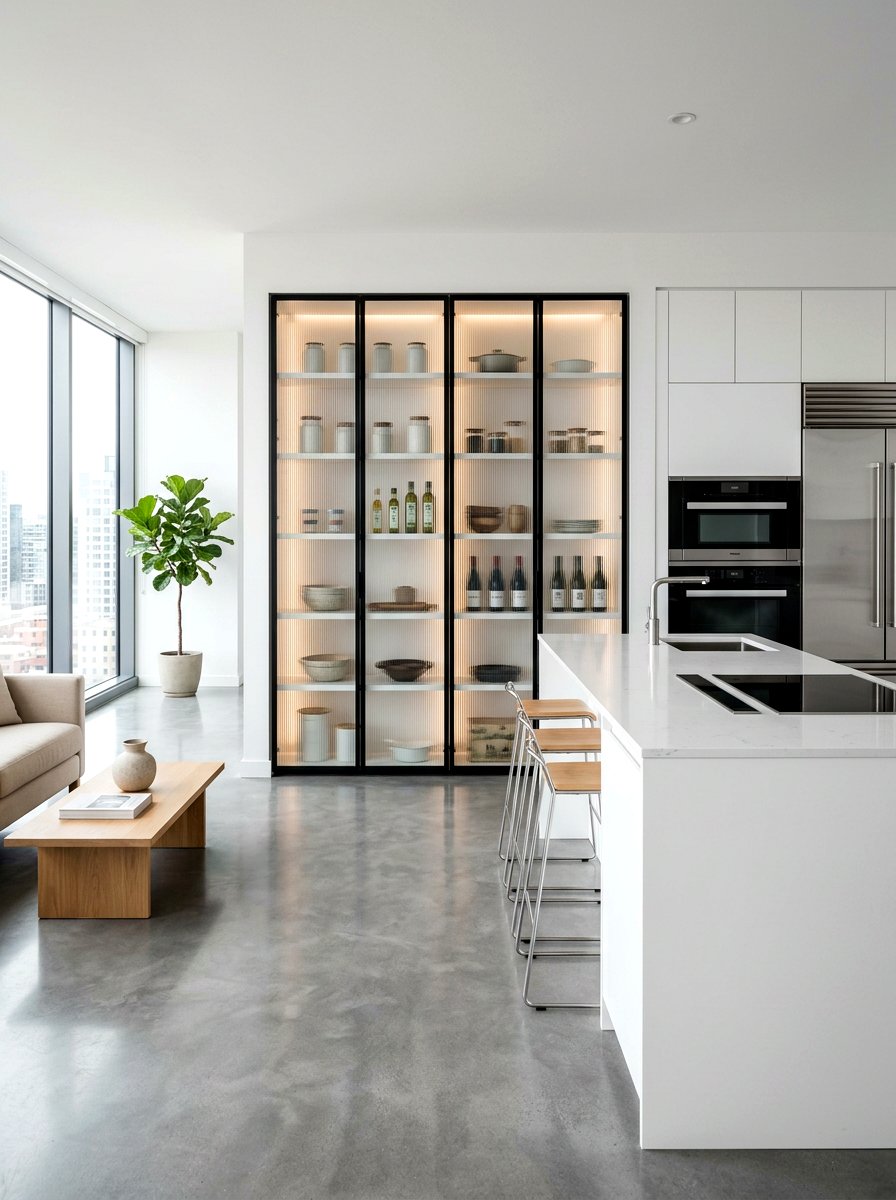 Minimalist Reeded Glass Pantry - 30 reeded glass pantry ideas