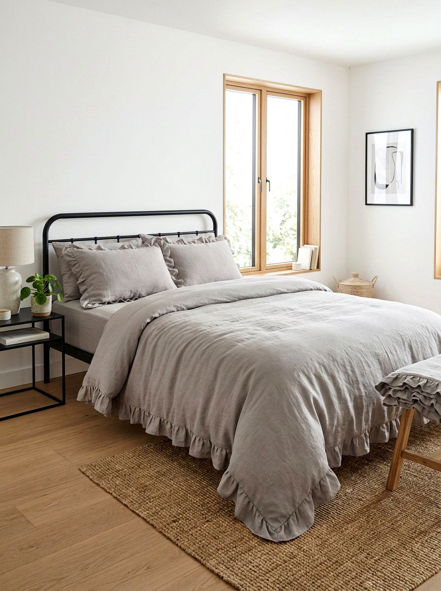 Minimalist Ruffled Linen Bedding - 30 ruffled linen bedding ideas