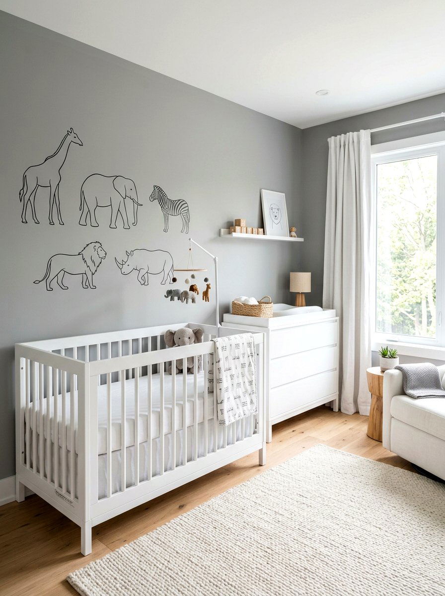 Minimalist Safari Animal Silhouette - 30 safari wall mural nursery ideas