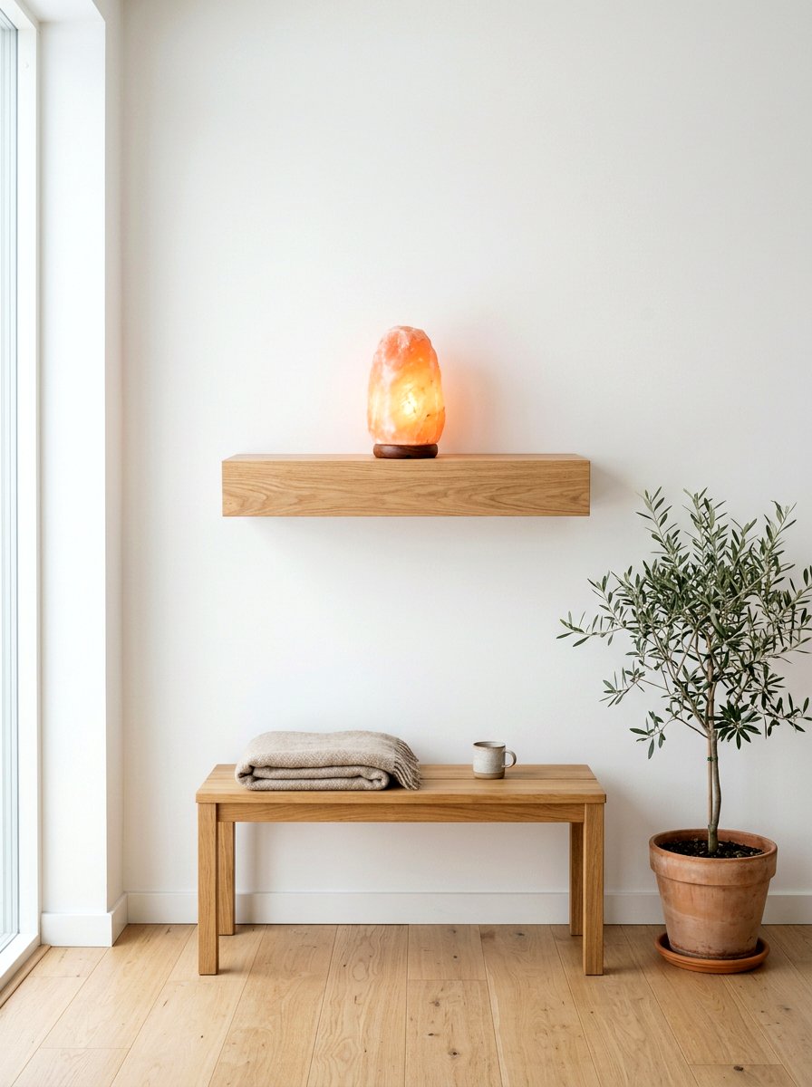 Minimalist Salt Lamp Shelf - 30 salt lamp corner ideas