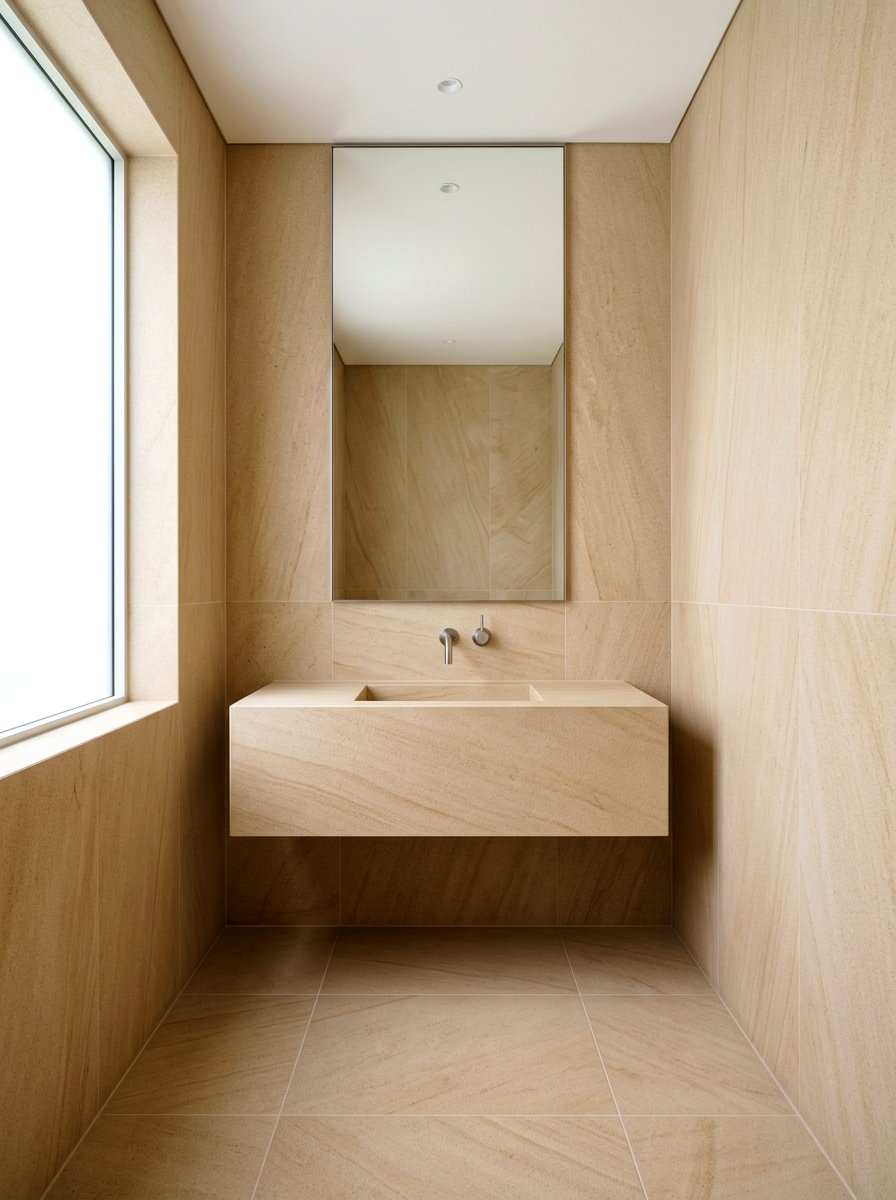 Minimalist Sandstone Space - 30 sandstone powder room ideas
