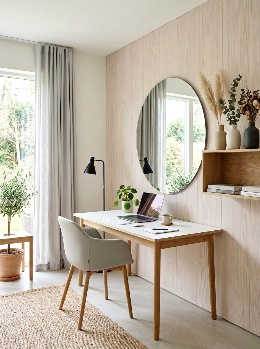 Minimalist Scandi Wood Office - 30 wood paneled office ideas