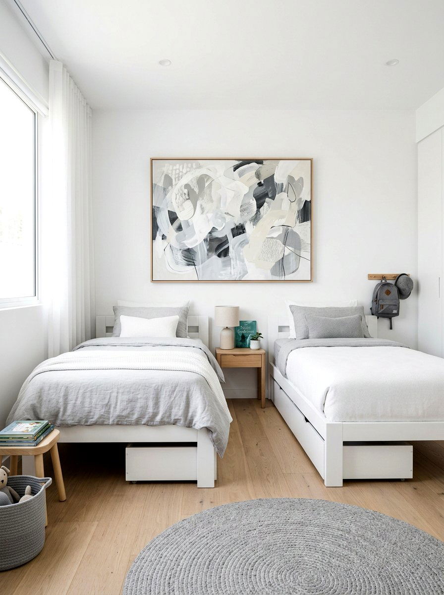 Minimalist Shared Kids Space - 30 shared sibling room decor ideas