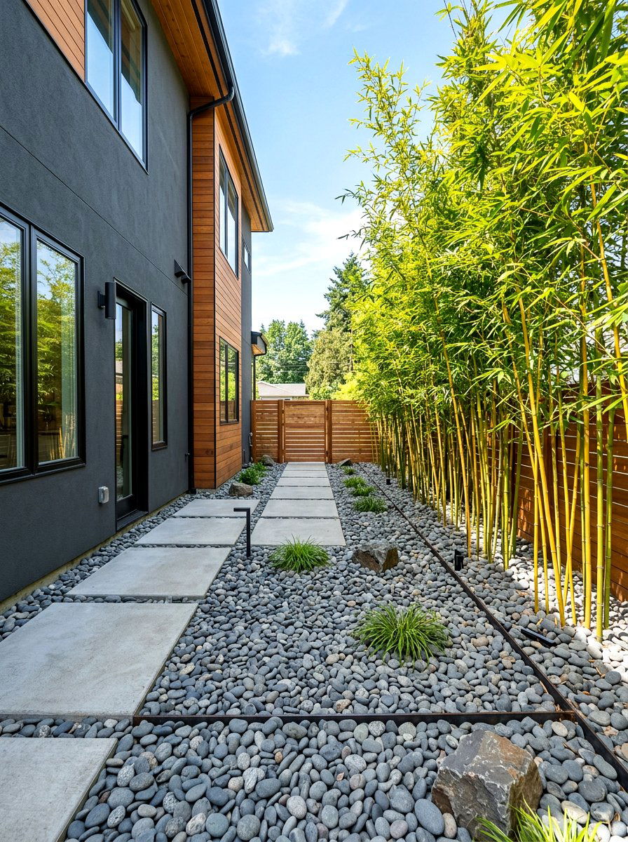 Minimalist Side Yard - 30 river rock landscaping ideas