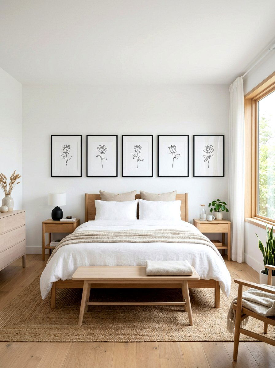Minimalist Single Rose Sketch - 30 rose print bedroom ideas
