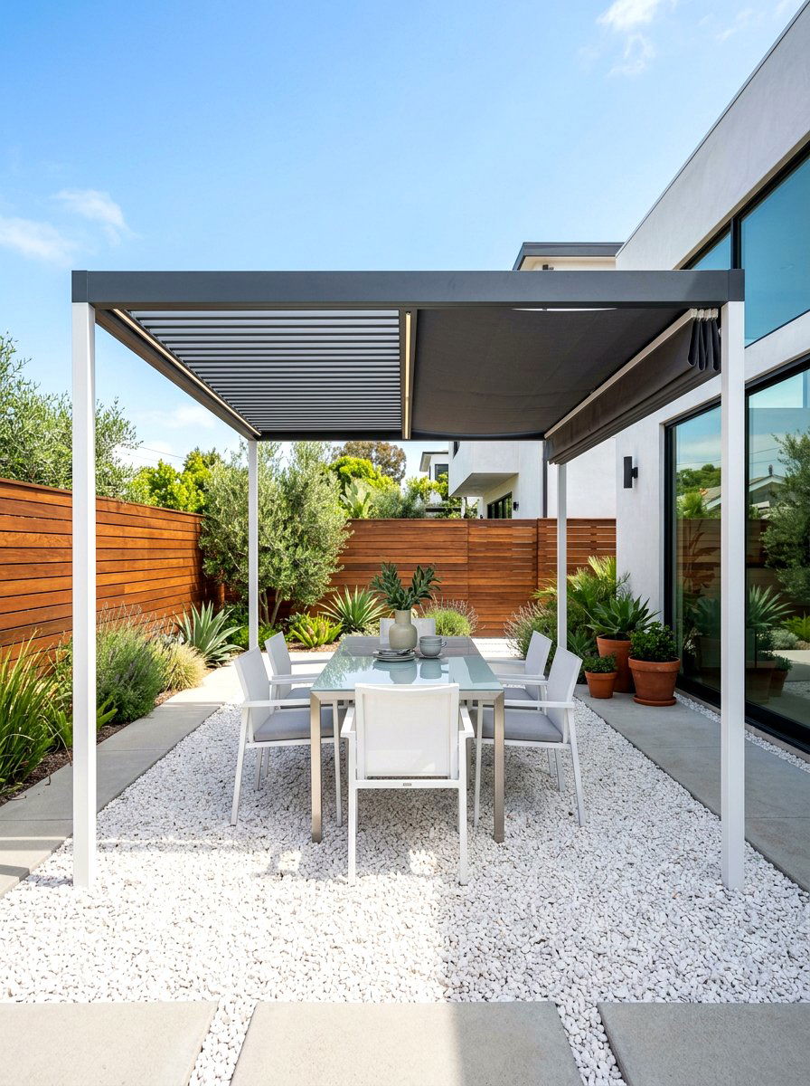 Minimalist Slim Aluminum Pergola - 30 backyard dining pergola ideas