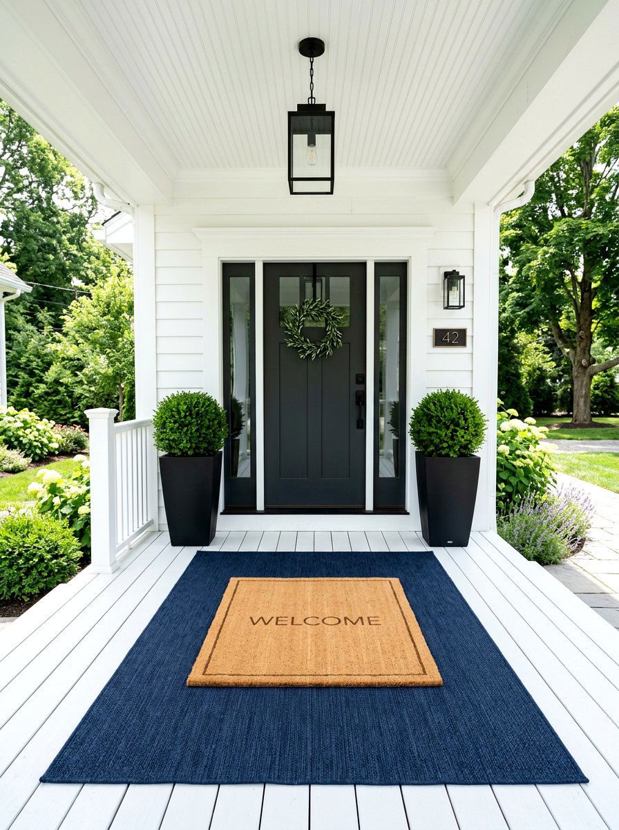 Minimalist Solid Color Layered Rug - 30 layered doormat porch ideas