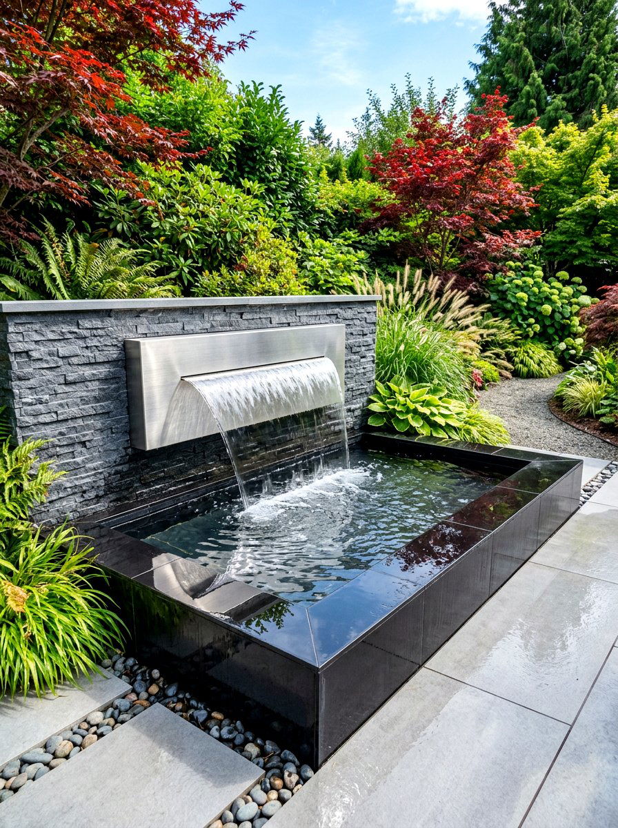 Minimalist Spillway Fountain - 30 garden fountain ideas