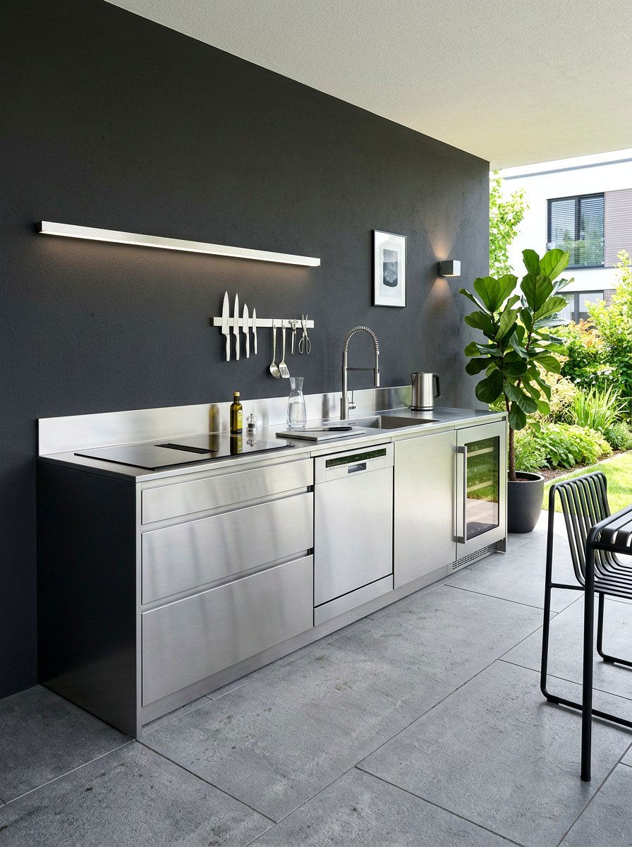Minimalist Stainless Steel Kitchenette - 30 small outdoor kitchen ideas