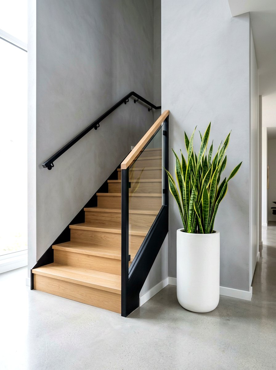 Minimalist Staircase Corner - 30 stair landing plant nook ideas