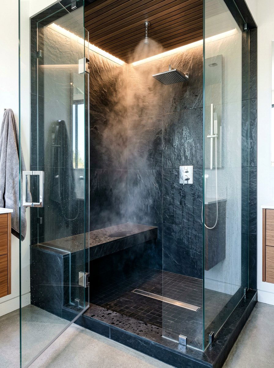 Minimalist Steam Shower Bench - 30 spa corner ideas