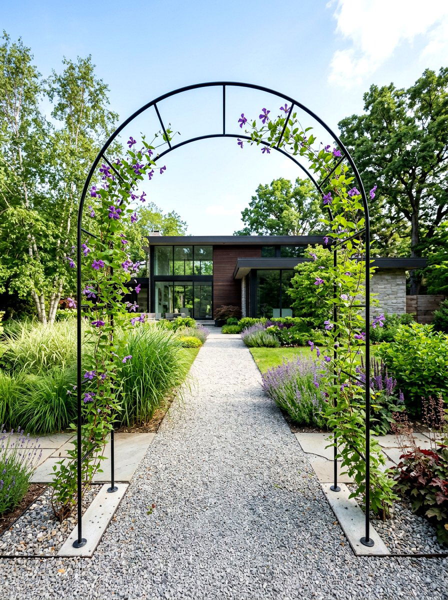 Minimalist Steel Arbor - 30 arbor entrance ideas