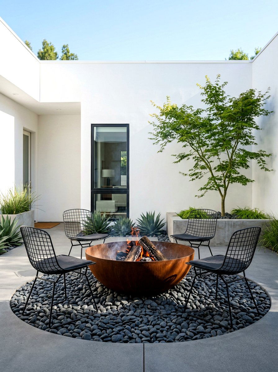 Minimalist Steel Fire Pit Setup - 30 fire lounge backyard ideas