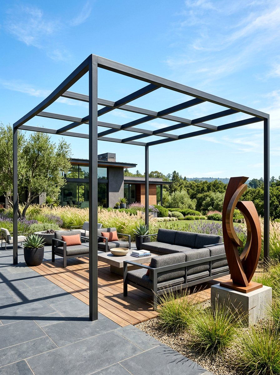 Minimalist Steel Pergola - 30 cozy pergola ideas