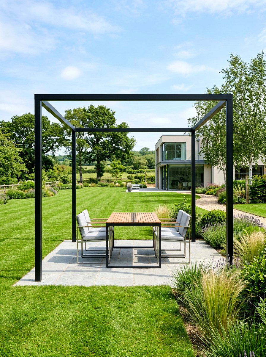 Minimalist Steel Pergola - 30 outdoor breakfast pergola ideas