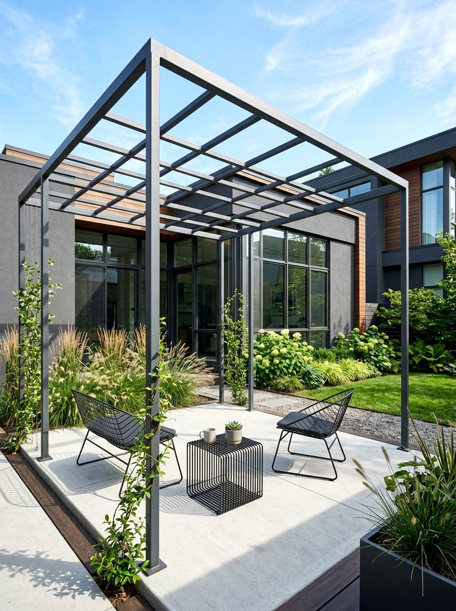 Minimalist Steel Pergola - 30 attached pergola ideas