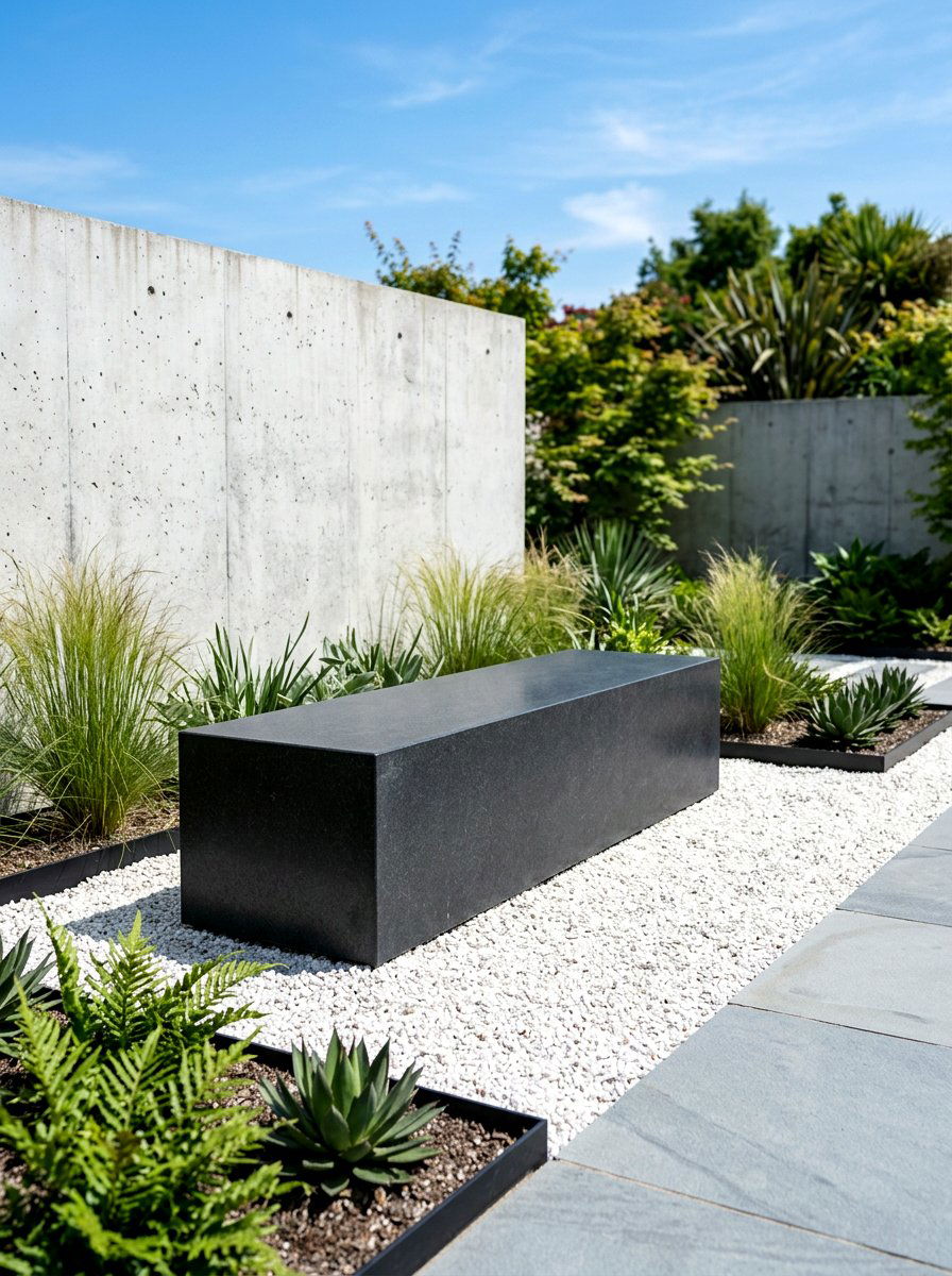 Minimalist Stone Garden Bench - 30 stone bench garden ideas