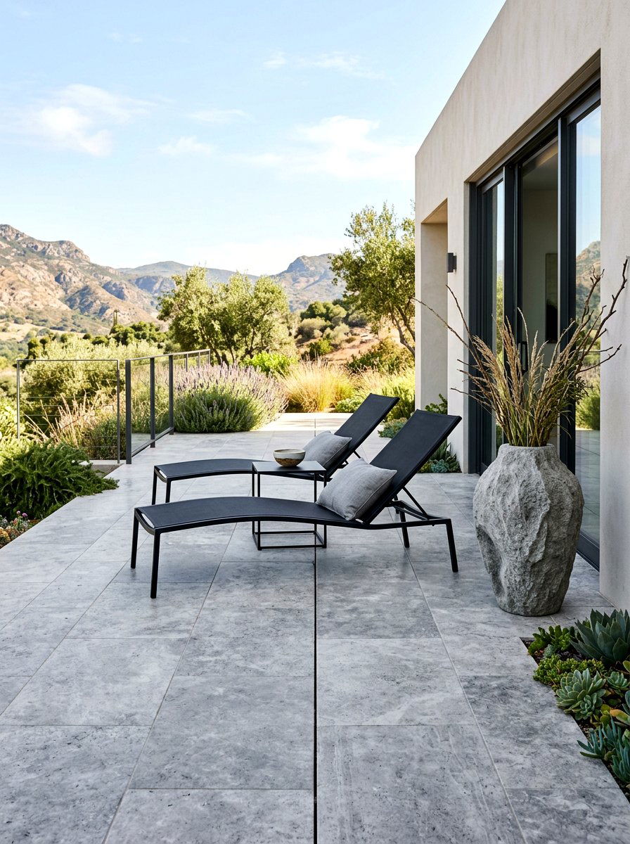 Minimalist Stone Patio Lounge - 30 luxury patio lounge ideas