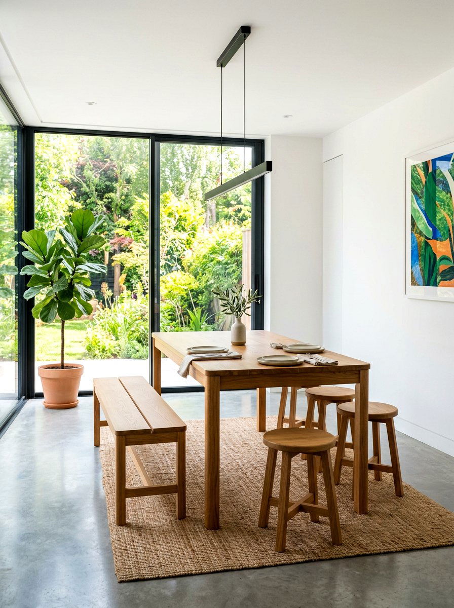 Minimalist Stool And Bench Pairing - 30 mixed dining seating ideas