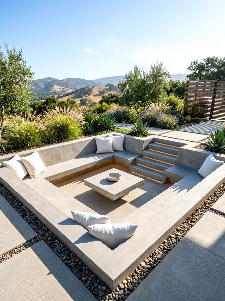 Minimalist Sunken Concrete Lounge - 30 conversation pit backyard ideas