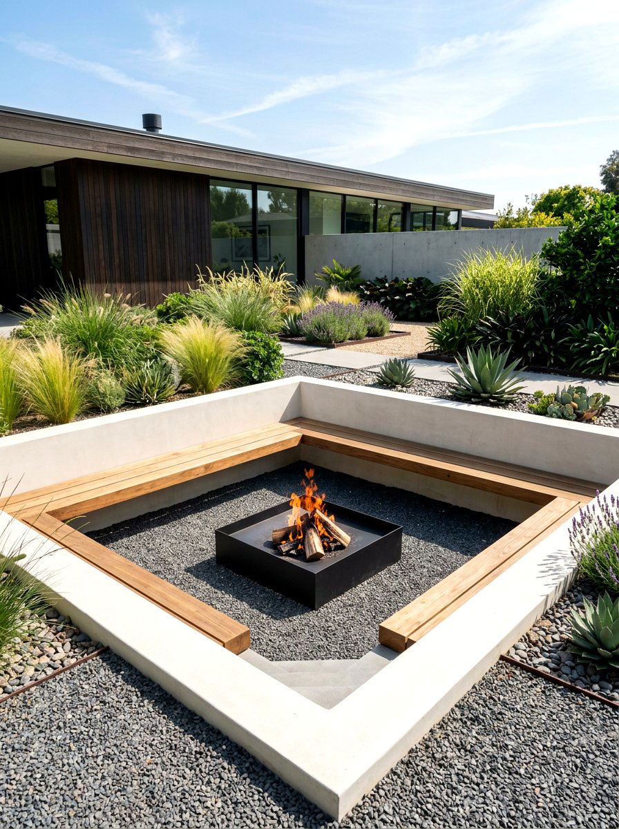 Minimalist Sunken Fire Pit - 30 sunken fire pit ideas