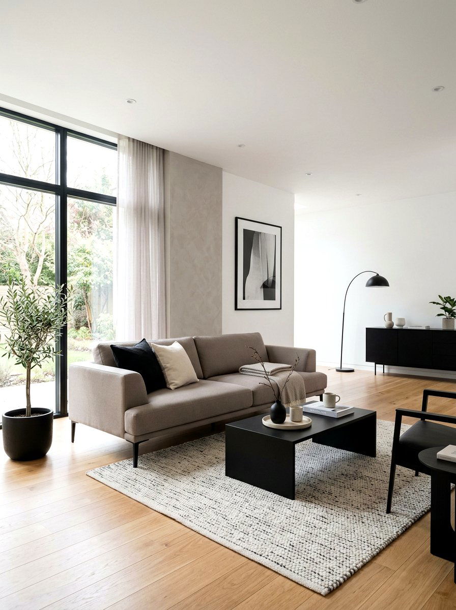 Minimalist Taupe Black Living Room - 30 taupe and black living room ideas