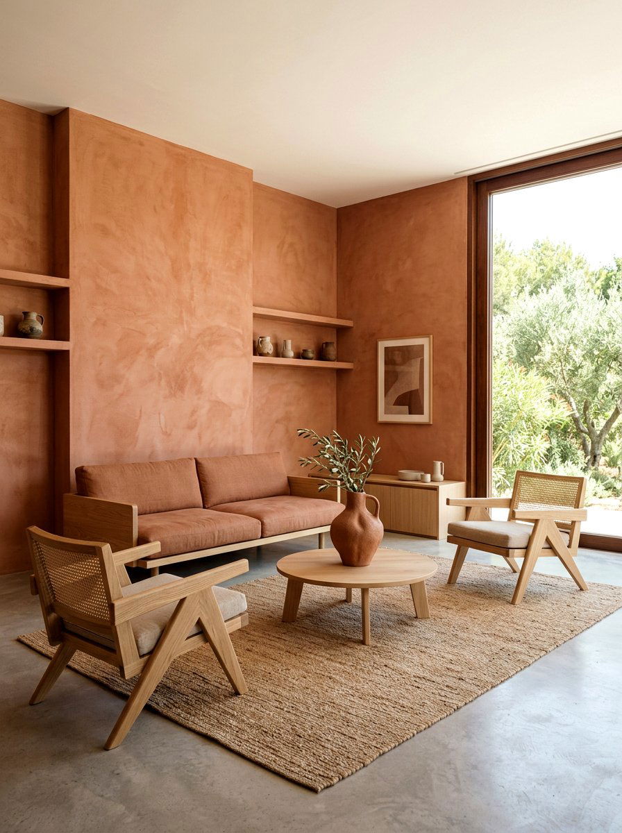 Minimalist Terracotta Interior - 30 terracotta washed living room ideas