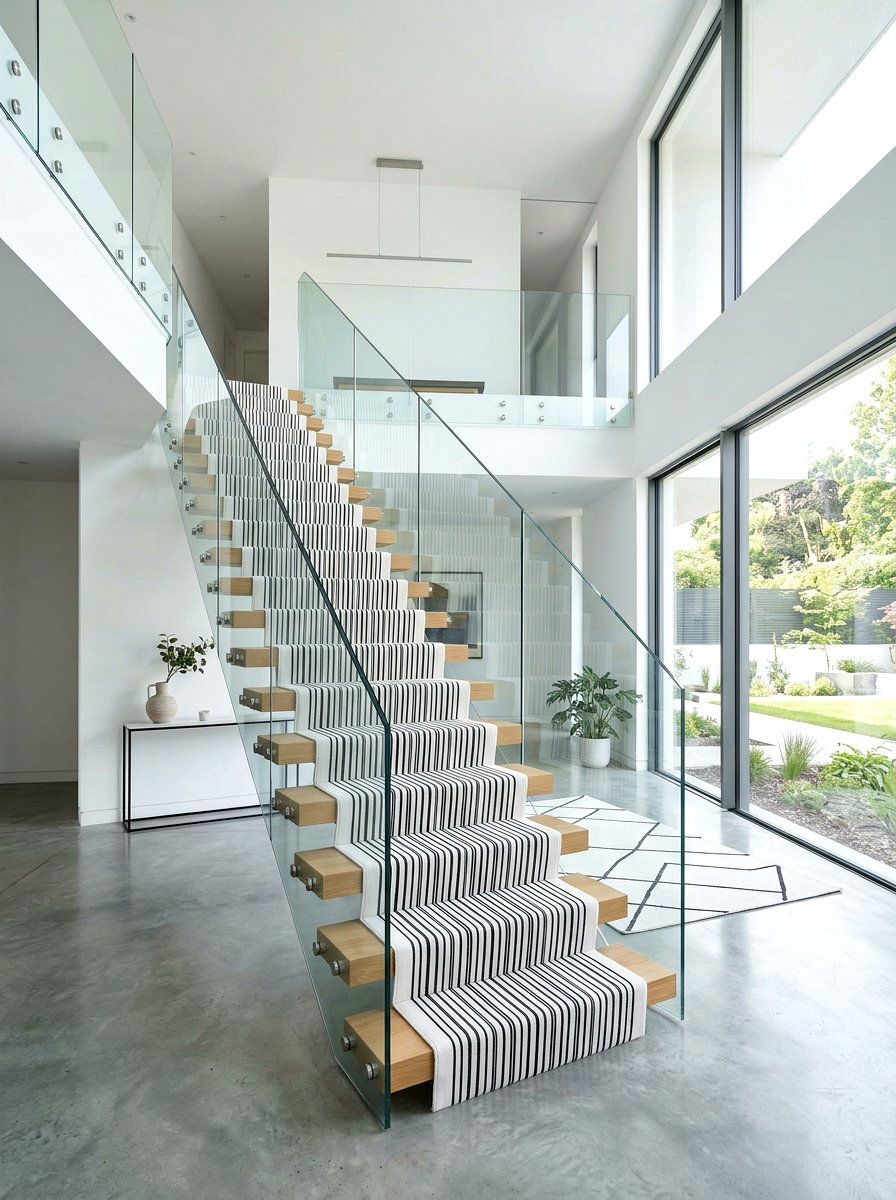 Minimalist Thin Stripe Stair Runner - 30 stair runner stripe ideas