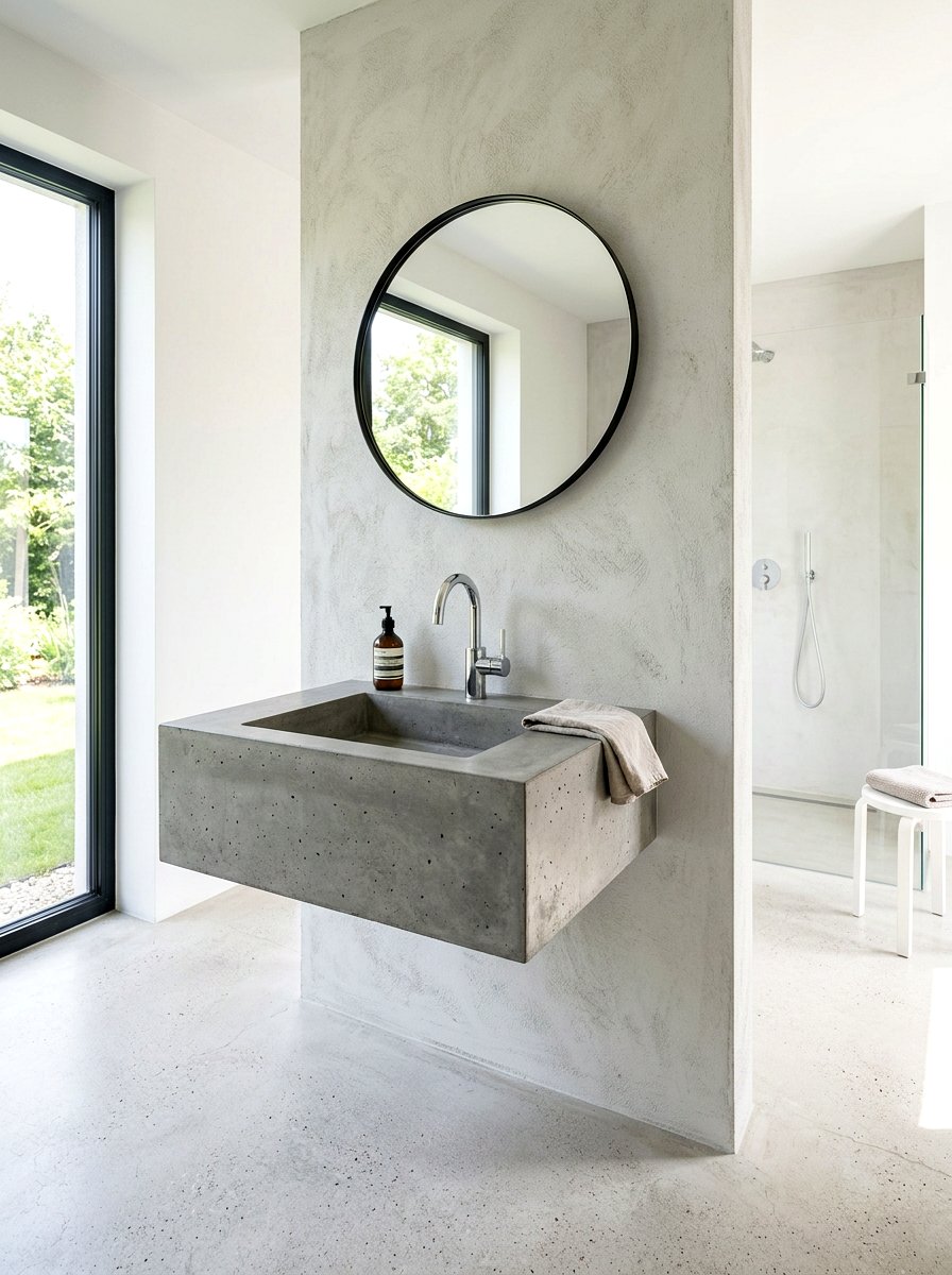 Minimalist Wall Mount Concrete Sink - 30 concrete sink bathroom ideas