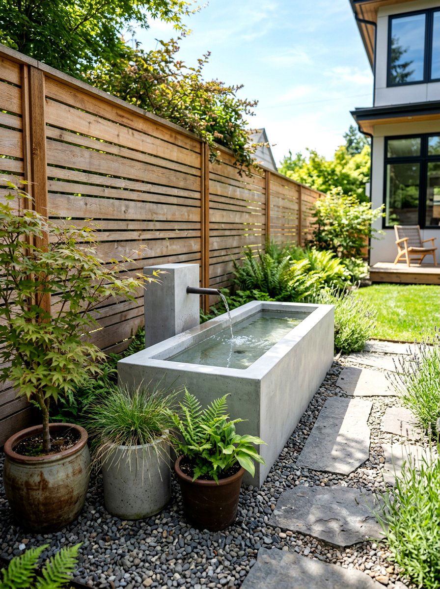 Minimalist Water Trough - 30 warm minimalist backyard ideas