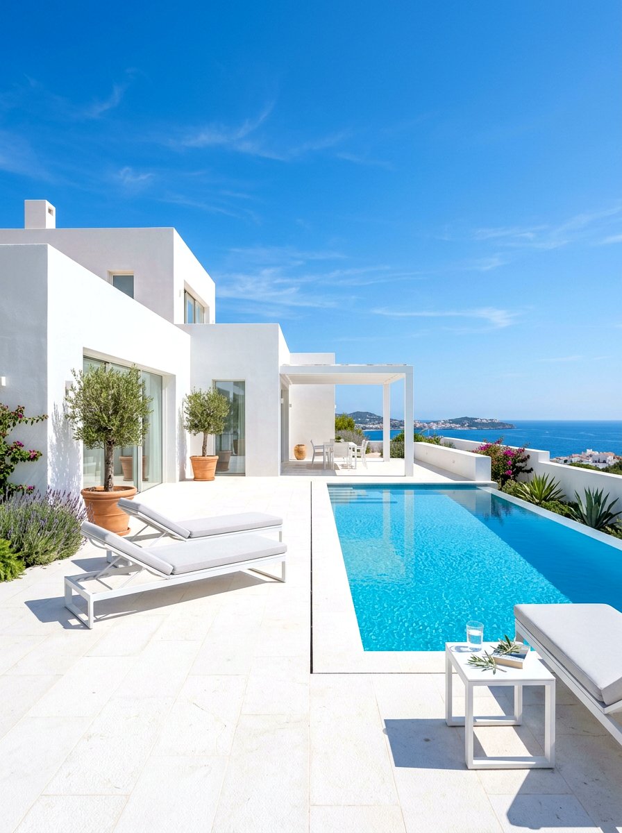 Minimalist White Architecture - 30 Mediterranean pool patio ideas
