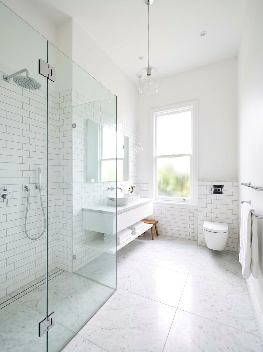 Minimalist White Bathroom - 30 tiny powder bath ideas