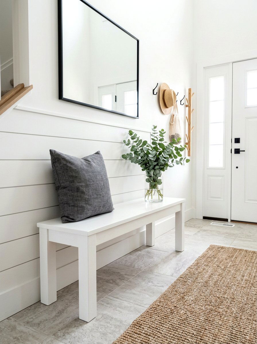 Minimalist White Bench For Foyer - 30 farmhouse entryway bench ideas