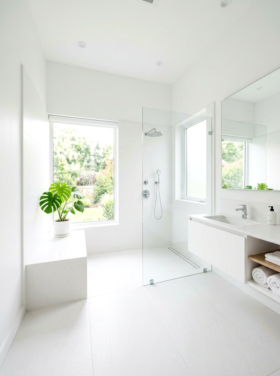 Minimalist White Bench - 30 shower bench styling ideas