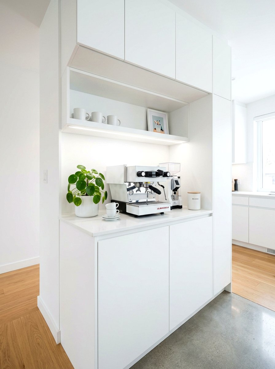 Minimalist White Beverage Nook - 30 kitchen beverage center ideas