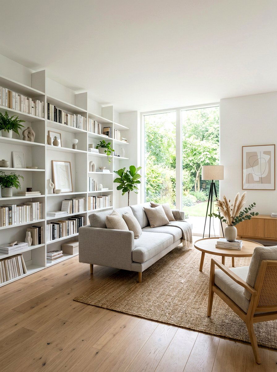 Minimalist White Bookshelves Living Room - 30 book wall living room ideas