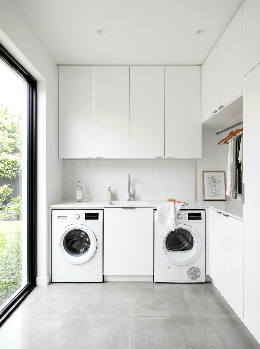 Minimalist White Cabinetry - 30 laundry room storage ideas