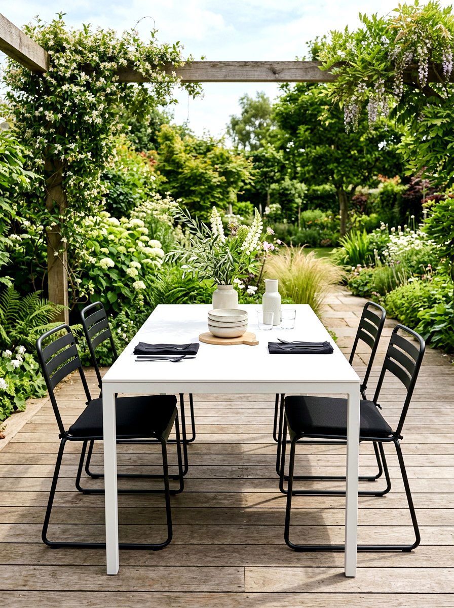Minimalist White Canvas Table - 30 porch skirted table ideas