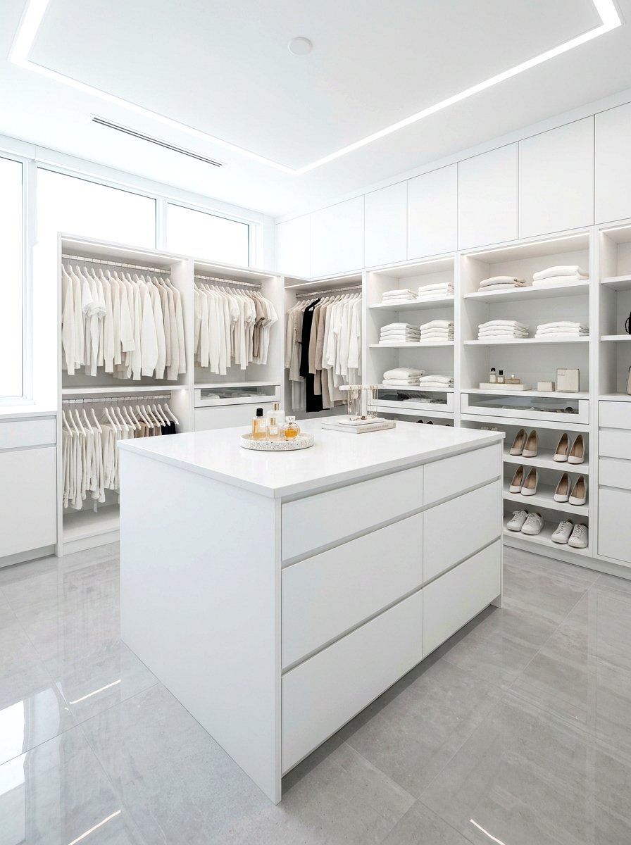Minimalist White Closet Island - 30 closet island storage ideas