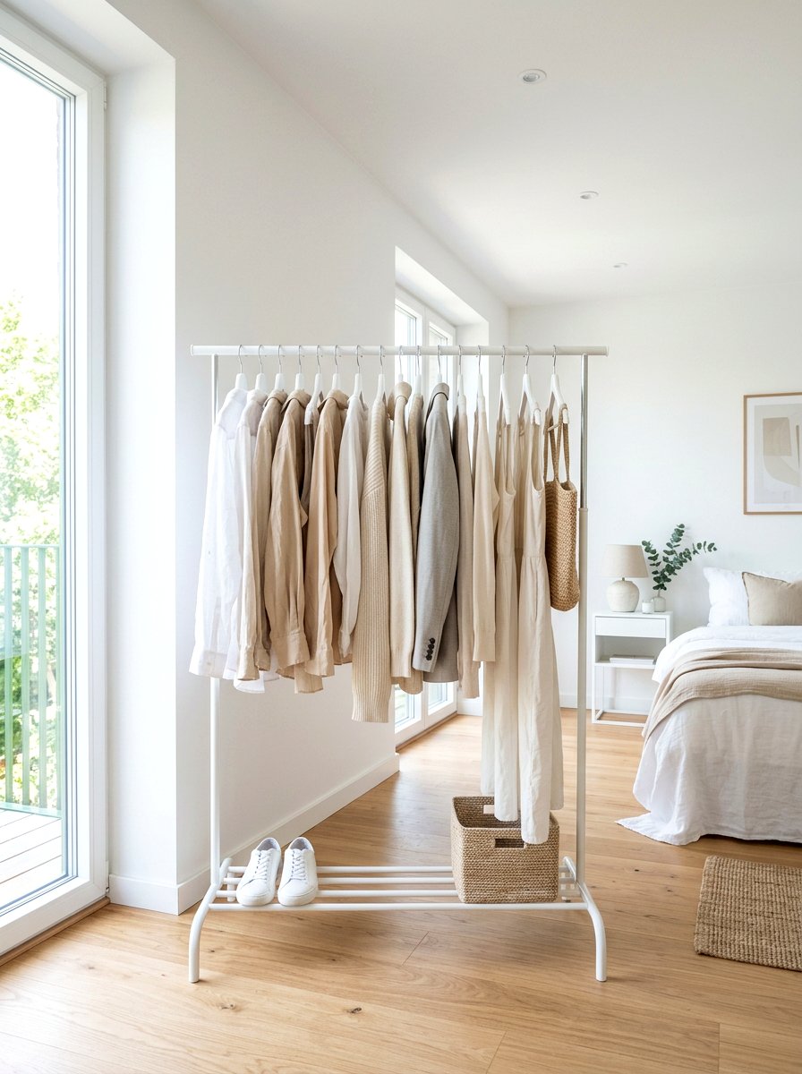 Minimalist White Clothing Rack - 30 open closet aesthetic ideas