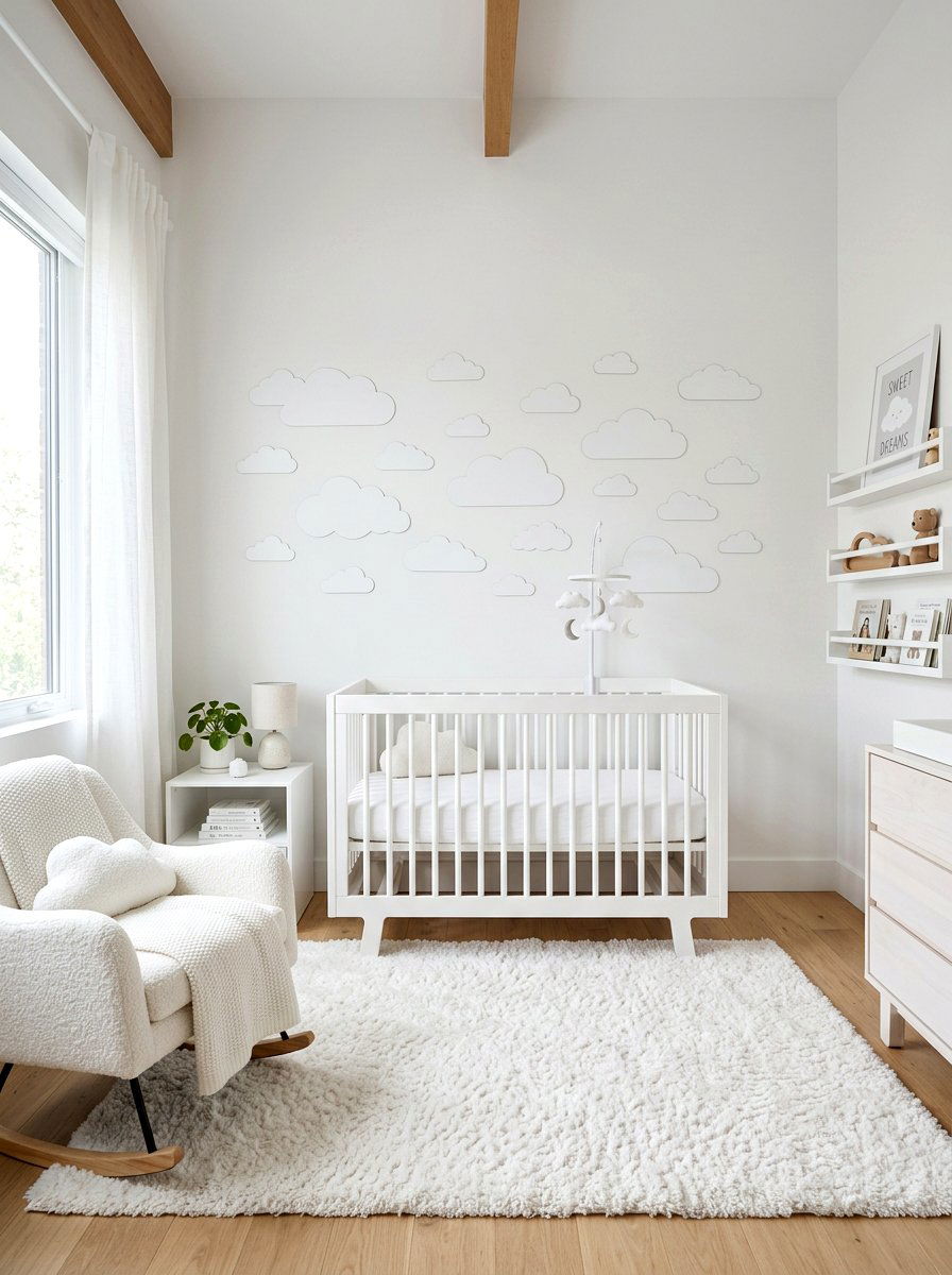 Minimalist White Cloud Nursery - 30 cloud nursery ideas
