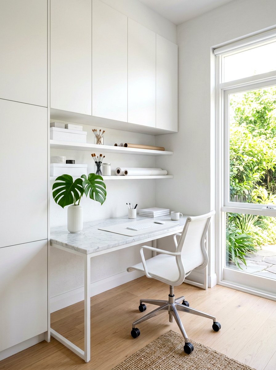 Minimalist White Craft Nook - 30 crafting nook ideas