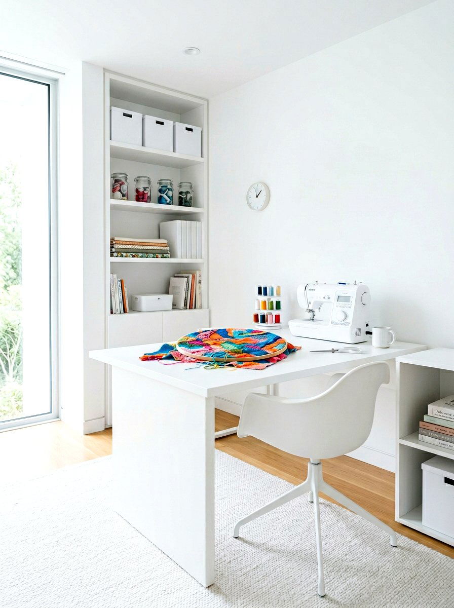 Minimalist White Craft Space - 30 sewing room ideas