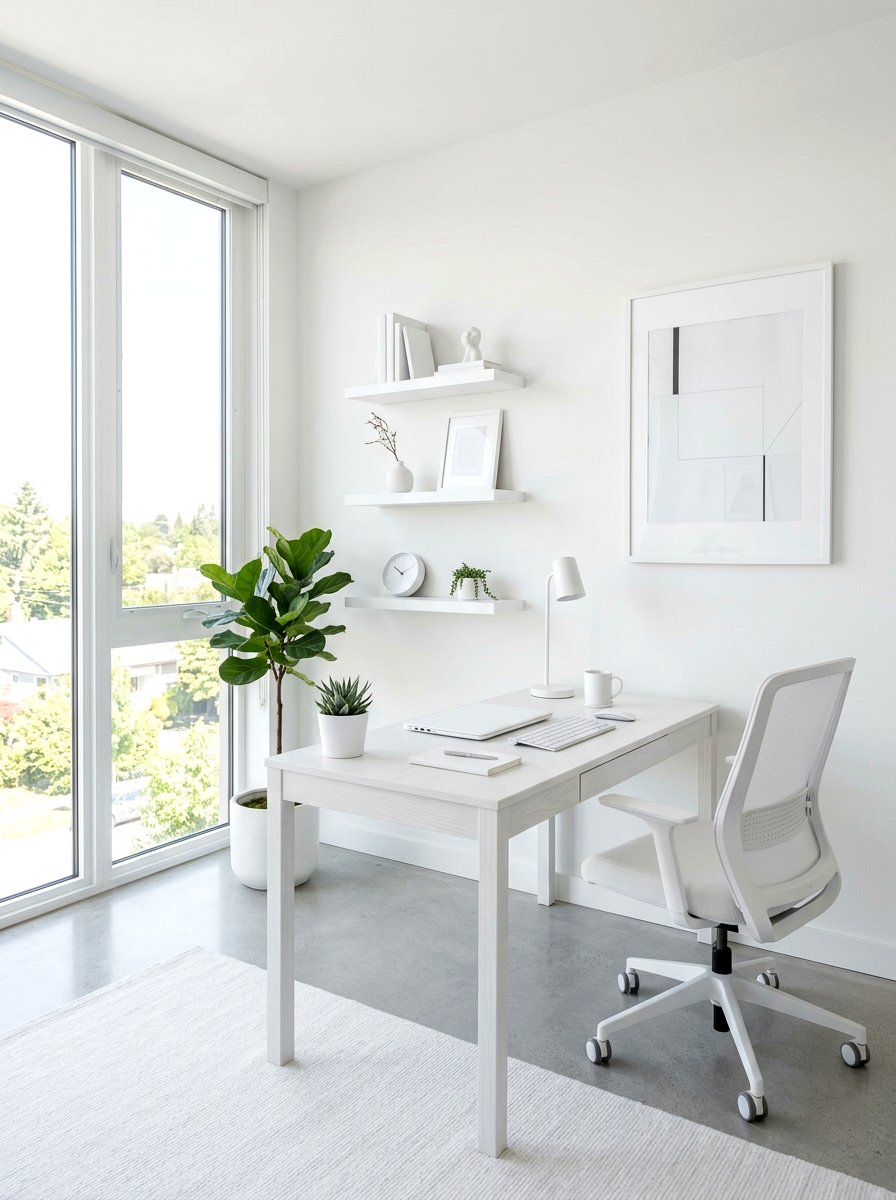 Minimalist White Desk Setup - 30 calm neutral office ideas