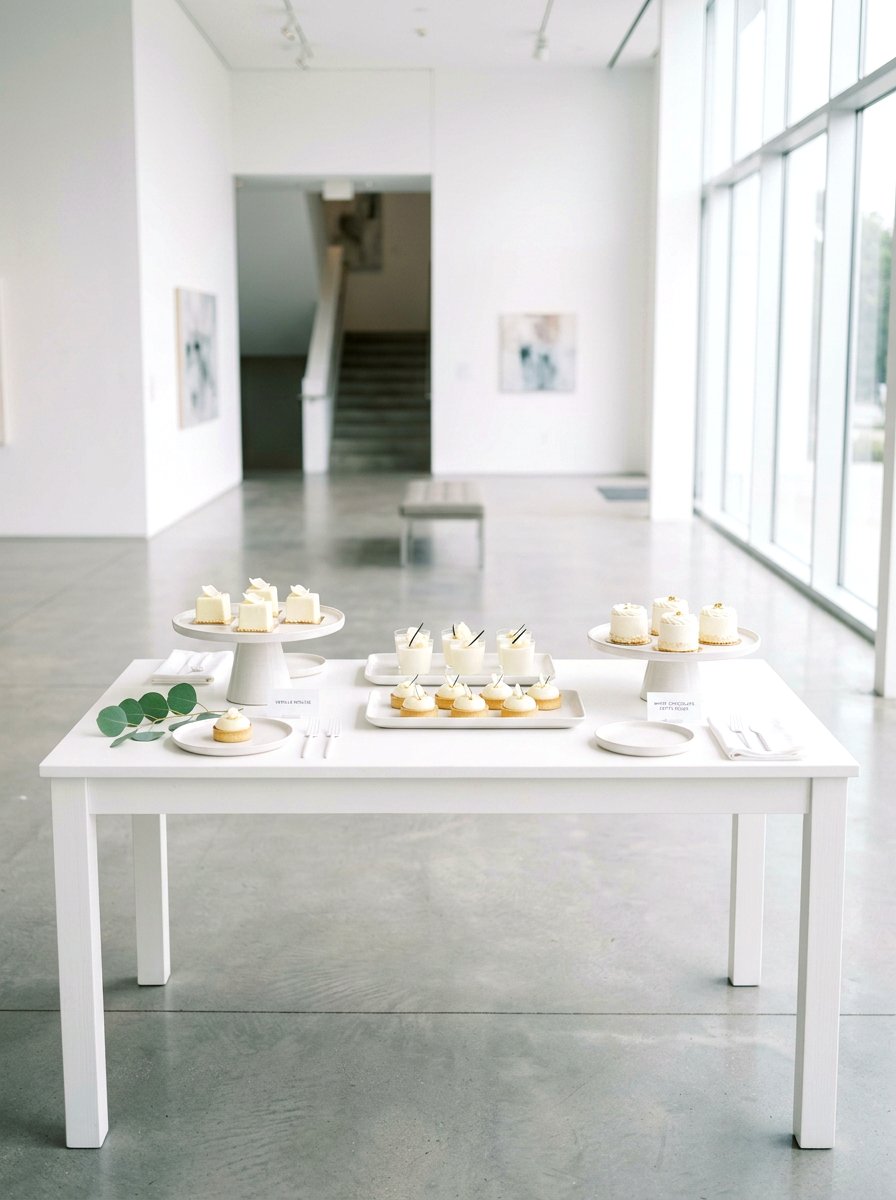 Minimalist White Dessert Setup - 30 dessert station aesthetic ideas