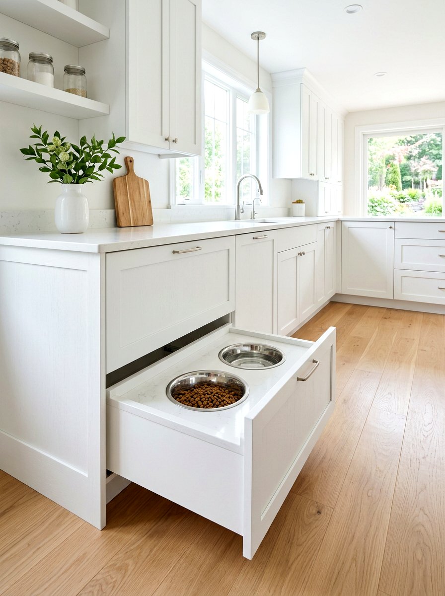 Minimalist White Dog Bowl Drawer - 30 dog bowl drawer ideas