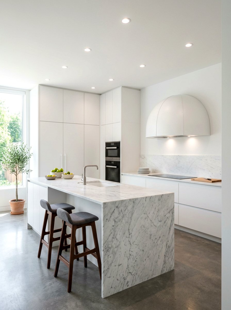 Minimalist White Dome Range Hood - 30 rounded kitchen hood ideas