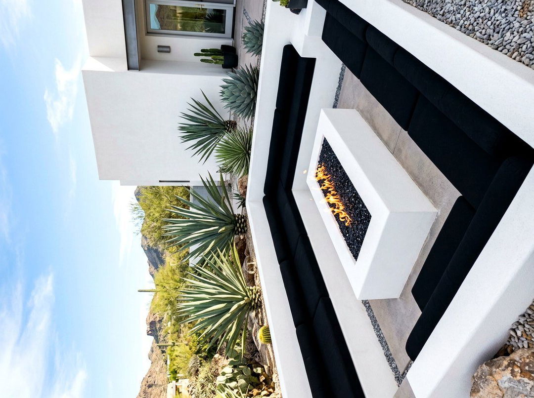 Minimalist White Fire Pit - 30 sunken fire lounge ideas