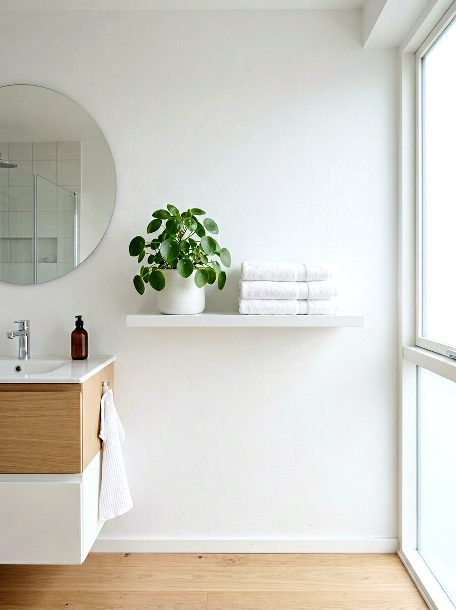 Minimalist White Floating Shelf - 30 spa shelf bathroom ideas