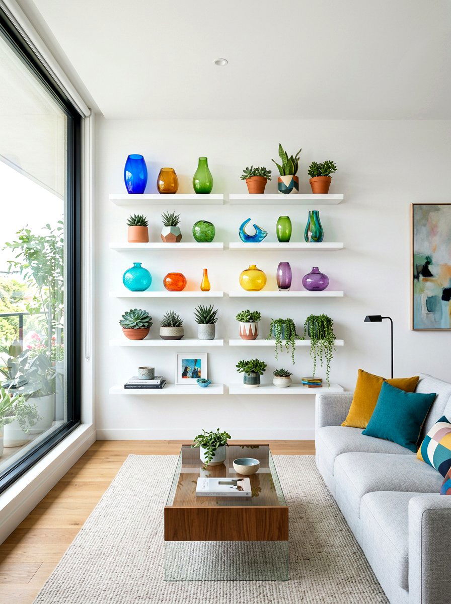 Minimalist White Floating Shelves - 30 floating shelf ideas